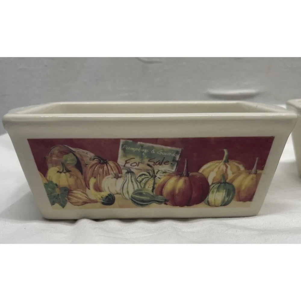Set of 2 Nantucket Mini Ceramic Loaf Pans Baking Dishes Autumn Fall Halloween